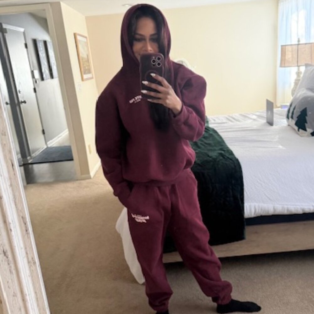 White Fox Burgundy Matching Sweat Set